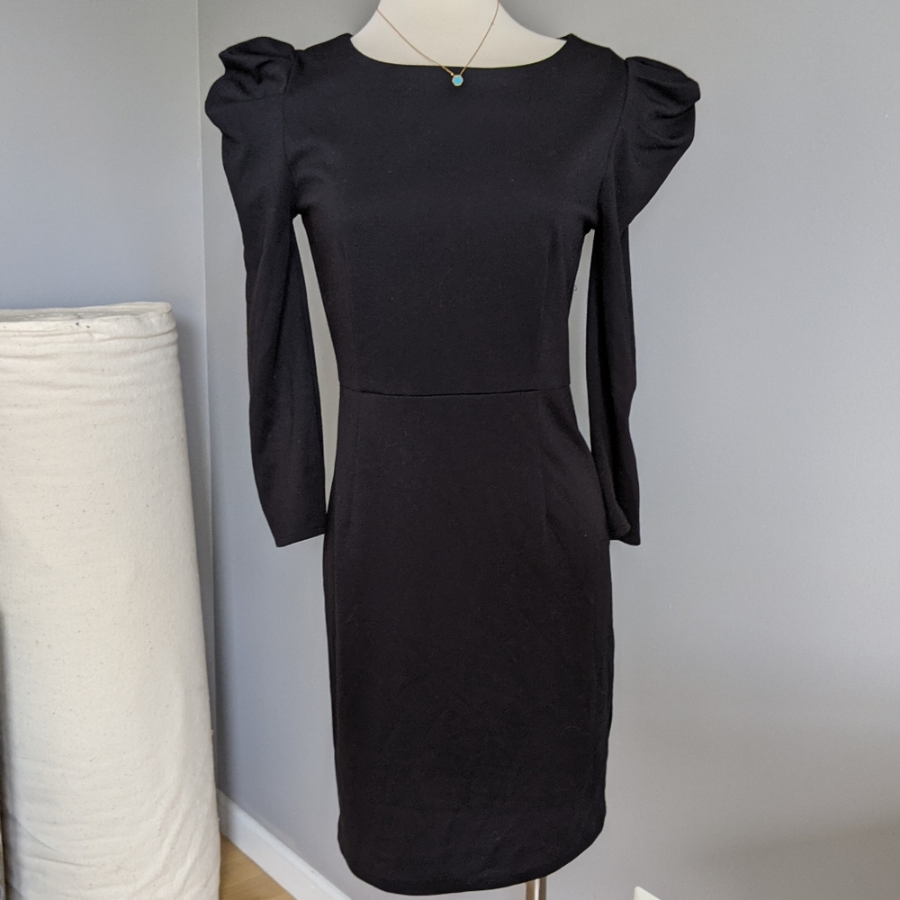 BB Dakota black fitted dress Puffy Shoulder And Long sleeves zip